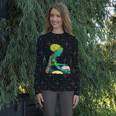 Nature's Nomad Peace Women's Rash Guard worn in a natural setting.